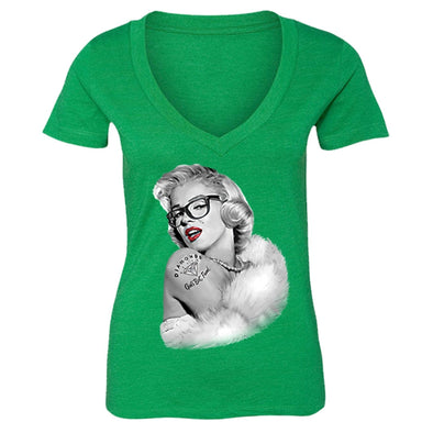 XtraFly Apparel Women's Nerdy Glasses Marilyn Monroe V-neck Short Sleeve T-shirt