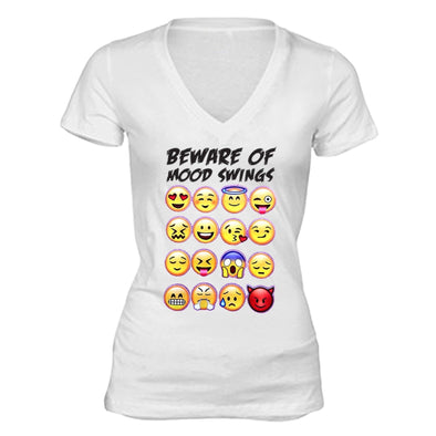 XtraFly Apparel Women's Mood Swings Emoji Novelty Gag V-neck Short Sleeve T-shirt