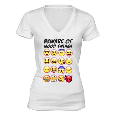 XtraFly Apparel Women's Mood Swings Emoji Novelty Gag V-neck Short Sleeve T-shirt
