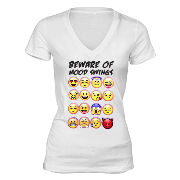 XtraFly Apparel Women's Mood Swings Emoji Novelty Gag V-neck Short Sleeve T-shirt