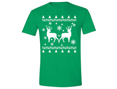 XtraFly Apparel Men's Reindeer Snowflake Ugly Christmas Crewneck Short Sleeve T-shirt
