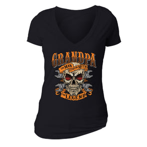 XtraFly Apparel Women's Grandpa Man Myth Legend Skulls Day Of Dead V-neck Short Sleeve T-shirt