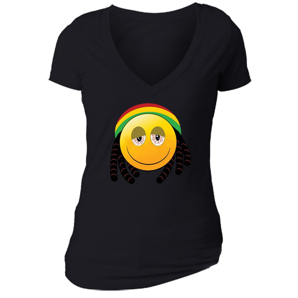 XtraFly Apparel Women's Rasta Emoji Reggae High Novelty Gag V-neck Short Sleeve T-shirt