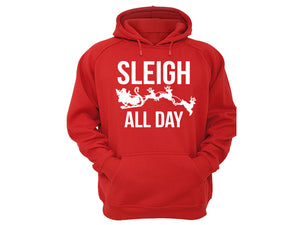 XtraFly Apparel Sleigh All Day Reindeer Ugly Christmas Hooded-Sweatshirt Pullover Hoodie