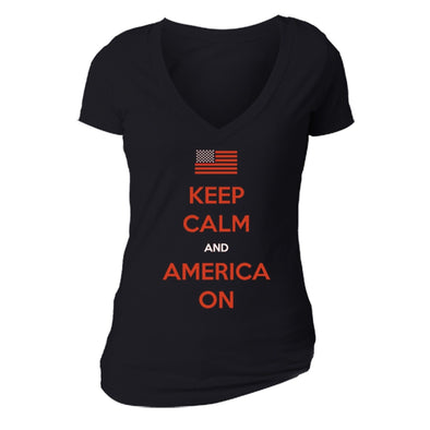 XtraFly Apparel Women's Keep Calm America On American Pride V-neck Short Sleeve T-shirt