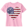 XtraFly Apparel Girls Distressed Heart Flag American Pride Crewneck Short Sleeve T-shirt