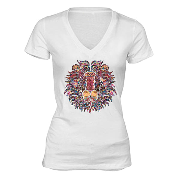 XtraFly Apparel Women's Lion Rasta Reggae Pink Tribal Animal V-neck Short Sleeve T-shirt