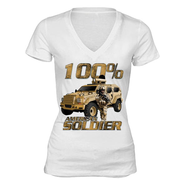 XtraFly Apparel Women's 100% American Soldier Military Pow Mia V-neck Short Sleeve T-shirt
