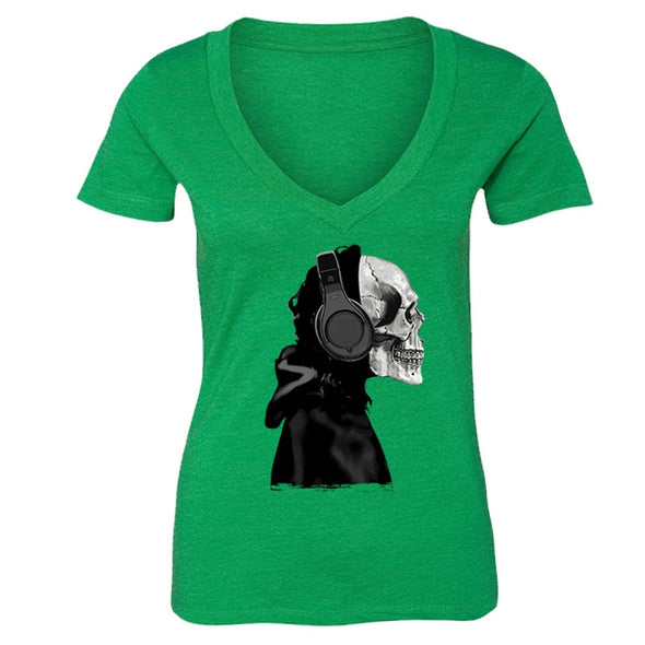 XtraFly Apparel Women's Skeleton Muerte Skulls Day Of The Dead V-neck Short Sleeve T-shirt