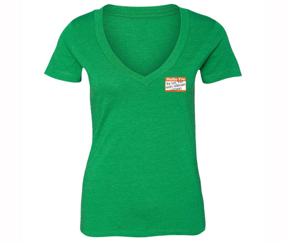 XtraFly Apparel Women's Pocket Guy that Hates Halloween Pumpkin V-neck Short Sleeve T-shirt