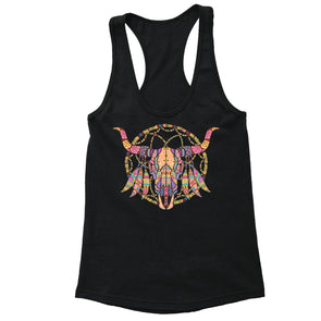 XtraFly Apparel Women's Cow Skull Dreamcatcher Pink Tribal Animal Racer-back Tank-Top