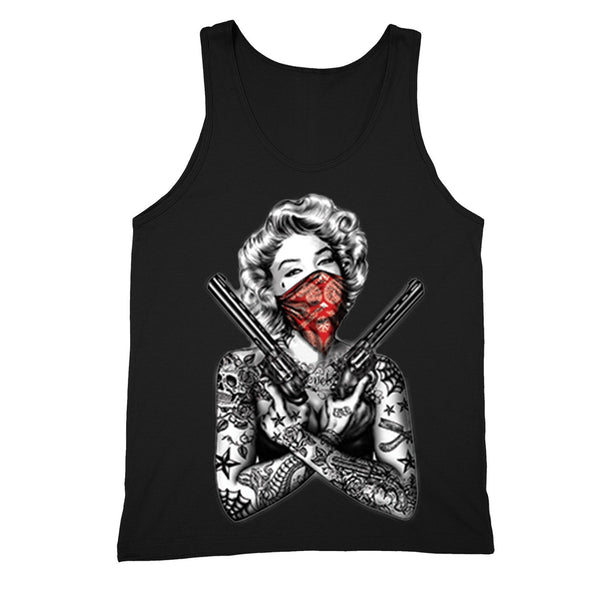 XtraFly Apparel Men's Red Bandana Guns Marilyn Monroe Tank-Top