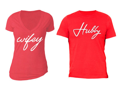 XtraFly Apparel Wifey Hubby Valentine's Matching Couples Short Sleeve T-shirt