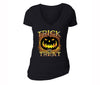 XtraFly Apparel Women's Trick or Treat Bones Halloween Pumpkin V-neck Short Sleeve T-shirt