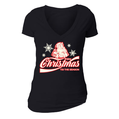 XtraFly Apparel Women's Tis The Season Santa Ugly Christmas V-neck Short Sleeve T-shirt