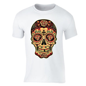 XtraFly Apparel Men's Diamond Sugarskull Cross Skulls Day Of Dead Crewneck Short Sleeve T-shirt