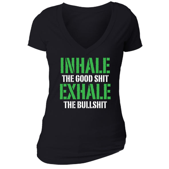 XtraFly Apparel Women's Inhale Good Shit Exhale  V-neck Short Sleeve T-shirt