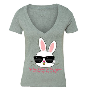 XtraFly Apparel Women's Hip Hop Bunny Easter V-neck Short Sleeve T-shirt