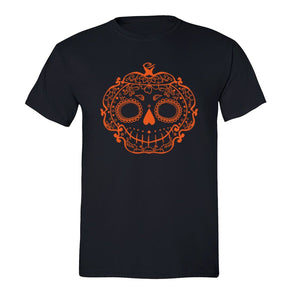 XtraFly Apparel Men's Spooky Sugarskull Halloween Pumpkin Crewneck Short Sleeve T-shirt