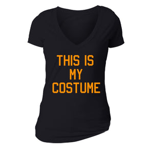 XtraFly Apparel Women's This is My Costume Halloween Pumpkin V-neck Short Sleeve T-shirt
