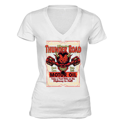 XtraFly Apparel Women's Genuine Thunder Road Devil Biker Motorcycle V-neck Short Sleeve T-shirt