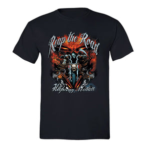 XtraFly Apparel Men's Reap The Road Skull Biker Motorcycle Crewneck Short Sleeve T-shirt