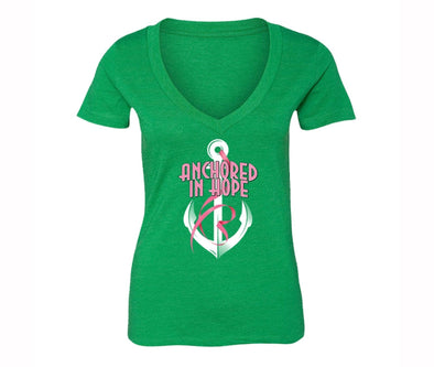 XtraFly Apparel Women's Anchored Hope Breast Cancer Ribbon V-neck Short Sleeve T-shirt