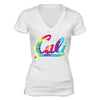 XtraFly Apparel Women's Cali Tie Dye CA California Pride V-neck Short Sleeve T-shirt