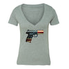 XtraFly Apparel Women's Gun Pistol Flag American Pride V-neck Short Sleeve T-shirt