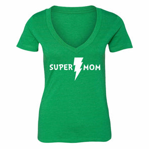 XtraFly Apparel Women's Super Mom Mother's Day V-neck Short Sleeve T-shirt