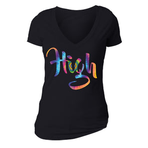 XtraFly Apparel Women's High Tie Dye 420  V-neck Short Sleeve T-shirt