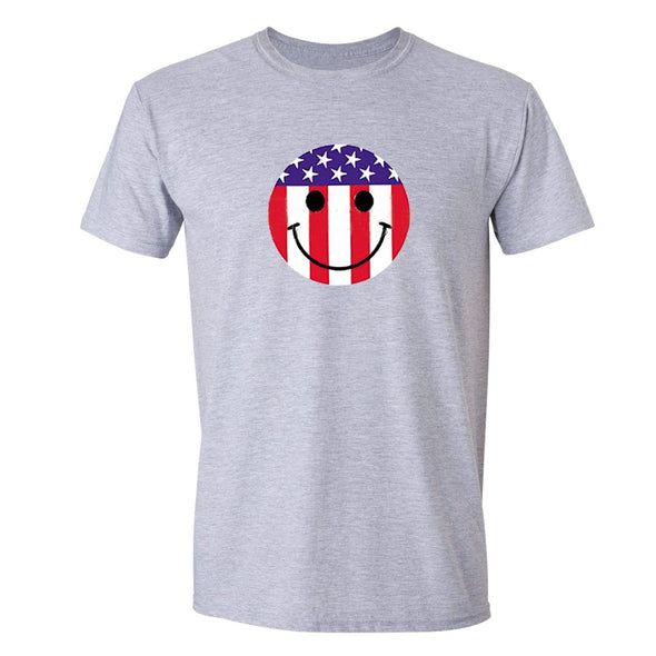 XtraFly Apparel Men's Smiley Emoji Flag American Pride Crewneck Short Sleeve T-shirt