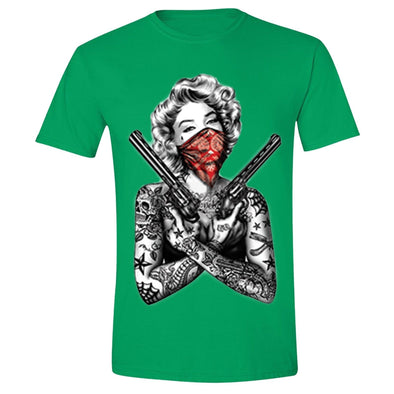 XtraFly Apparel Men's Red Bandana Guns Marilyn Monroe Crewneck Short Sleeve T-shirt