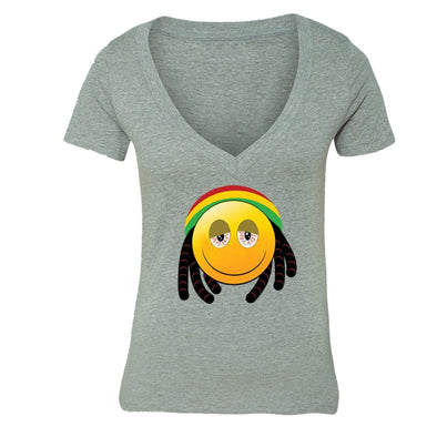 XtraFly Apparel Women's Rasta Emoji Reggae High Novelty Gag V-neck Short Sleeve T-shirt