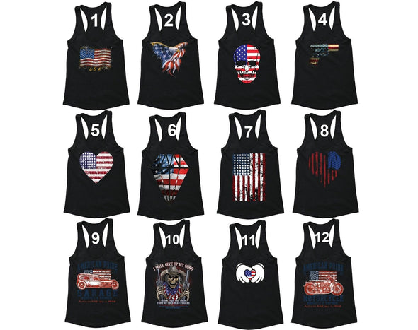 XtraFly Apparel Women's American Flag Distressed 4th of July Racer-back Tank-Top