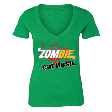 XtraFly Apparel Women's Zombie Eat Flesh Novelty Gag V-neck Short Sleeve T-shirt