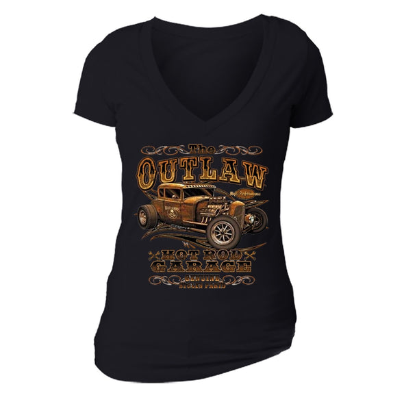 XtraFly Apparel Women's Outlaw Hotrod Car Truck Garage V-neck Short Sleeve T-shirt