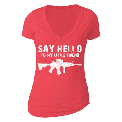 XtraFly Apparel Women's Say Hello Rifle 2nd Amendment V-neck Short Sleeve T-shirt