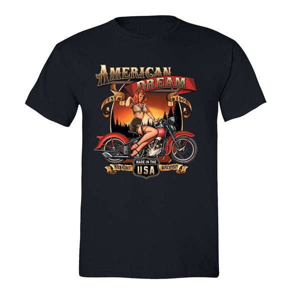 XtraFly Apparel Men's American Dream Milwauke Biker Motorcycle Crewneck Short Sleeve T-shirt