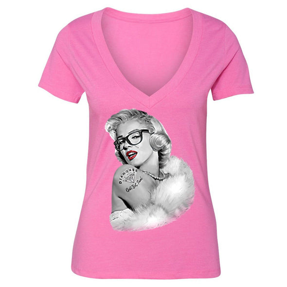 XtraFly Apparel Women's Nerdy Glasses Marilyn Monroe V-neck Short Sleeve T-shirt