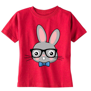 XtraFly Apparel Boys Rabbit Nerd EyeGlasses Easter Crewneck Short Sleeve T-shirt