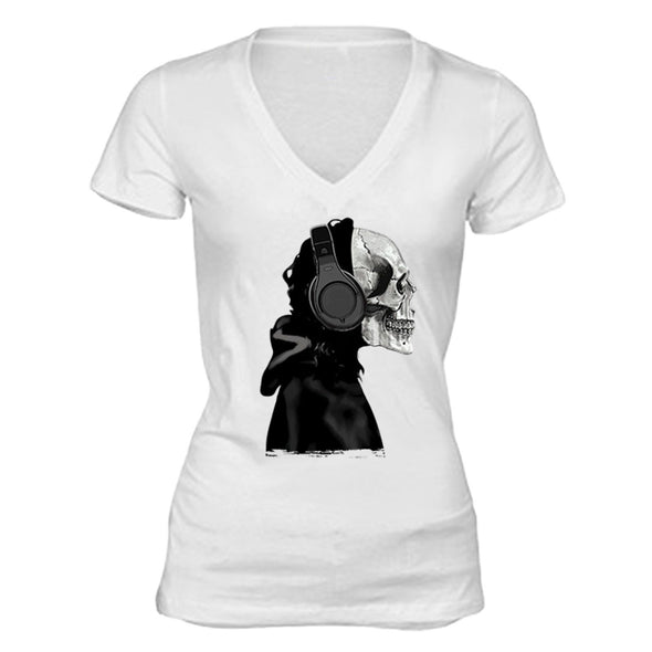 XtraFly Apparel Women's Skeleton Muerte Skulls Day Of The Dead V-neck Short Sleeve T-shirt