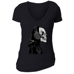 XtraFly Apparel Women's Skeleton Muerte Skulls Day Of The Dead V-neck Short Sleeve T-shirt