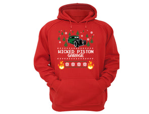 XtraFly Apparel Wicked Piston Garage Ugly Christmas Hooded-Sweatshirt Pullover Hoodie