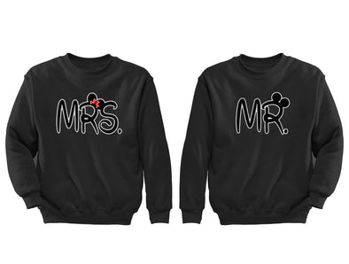 XtraFly Apparel Mr Mrs Ears Valentine's Matching Couples Pullover Crewneck-Sweatshirt