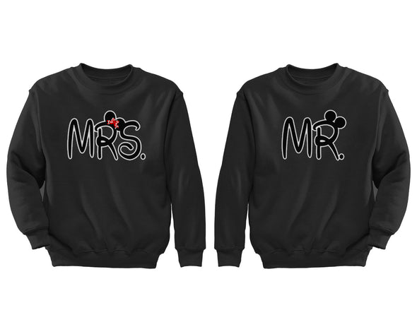 XtraFly Apparel Mr Mrs Ears Valentine's Matching Couples Pullover Crewneck-Sweatshirt
