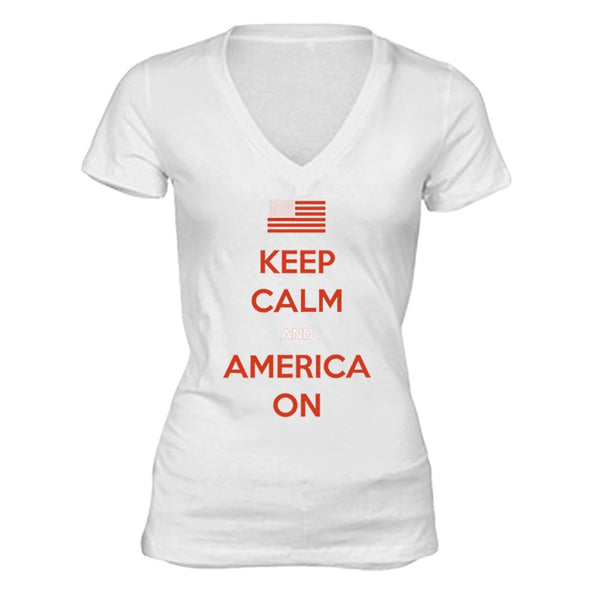 XtraFly Apparel Women's Keep Calm America On American Pride V-neck Short Sleeve T-shirt