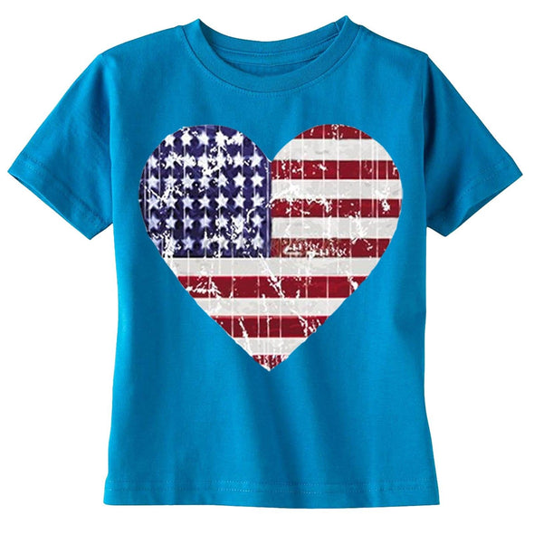 XtraFly Apparel Boys Distressed Heart Flag American Pride Crewneck Short Sleeve T-shirt