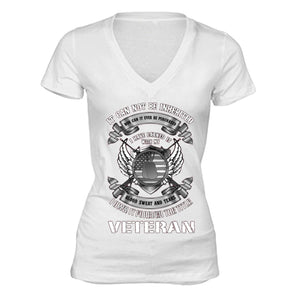 XtraFly Apparel Women's Veteran Blood Sweat Tears Military Pow Mia V-neck Short Sleeve T-shirt