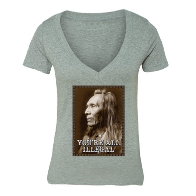 XtraFly Apparel Women's You're All Illegal Native 2nd Amendment V-neck Short Sleeve T-shirt